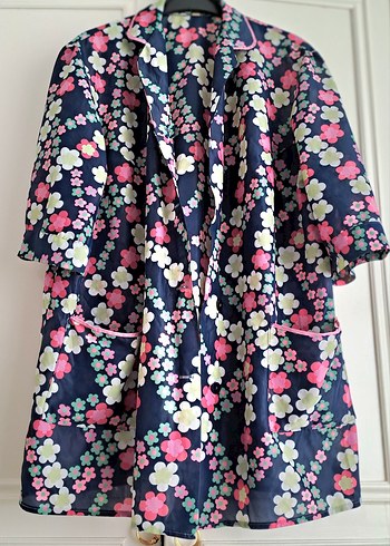 Çiçek Desenli Yarım Kısa Kollu Sabahlık/Kimono