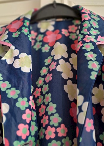 Diğer Çiçek Desenli Yarım Kısa Kollu Sabahlık/Kimono
