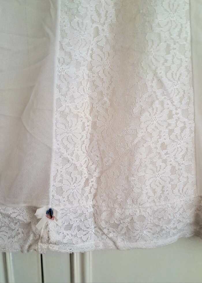 BEYAZ ŞİFON DANTELLİ GECELİK KOMBİNEZON - Görsel 3