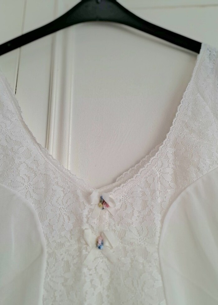 BEYAZ ŞİFON DANTELLİ GECELİK KOMBİNEZON - Görsel 2