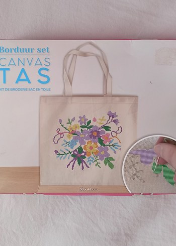 Kendin Yap Kanvas Çanta Çiçek Desenli - Görsel 2