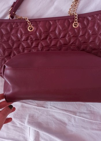 Beden bordo Renk Koton bordo renk şık el çantası