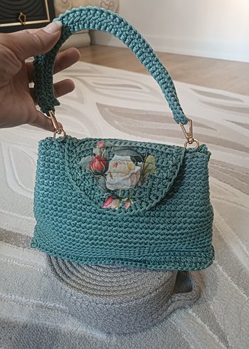 Nakışlı Çağla yeşili Örgü Kadın Çanta