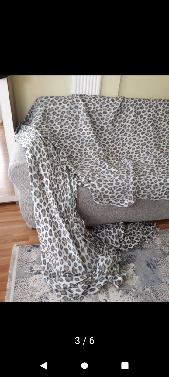 Kürklü Kadın Leopar Desenli Gri Şal - Görsel 2