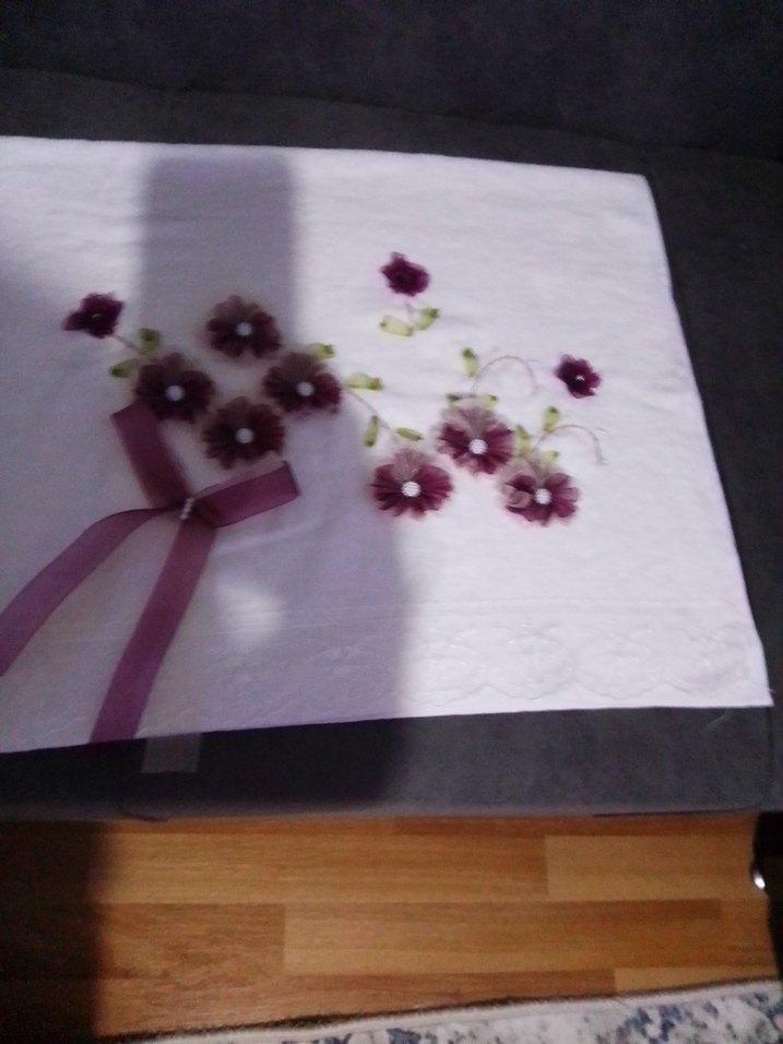 Mor Nakışlı Renkli Havlu - Görsel 3