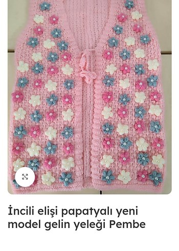 İnci İşlemeli Papatya Desenli Pembe Kız Yeleği