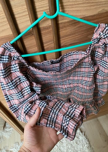 Pembe Ekose Desenli Uzun Kollu Bluz - Görsel 3