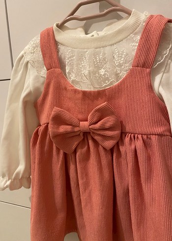 Kız Çocuk Nakışlı Beyaz Bluz ve Pembe Elbise - Görsel 3