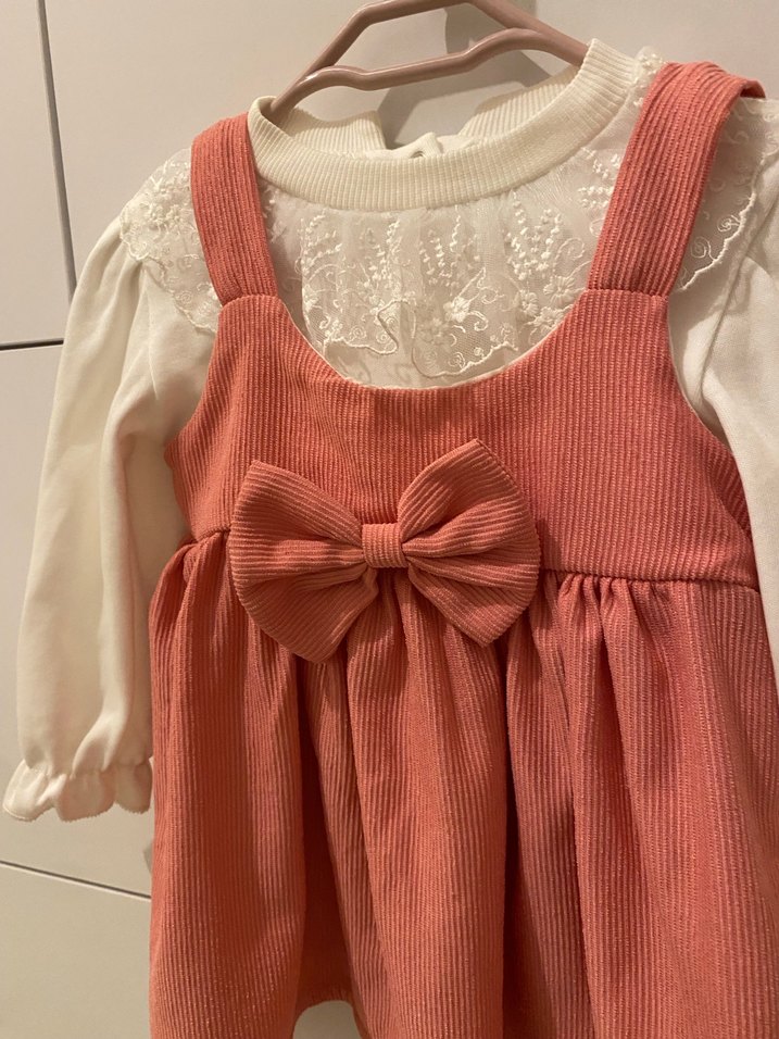 Kız Çocuk Nakışlı Beyaz Bluz ve Pembe Elbise - Görsel 3