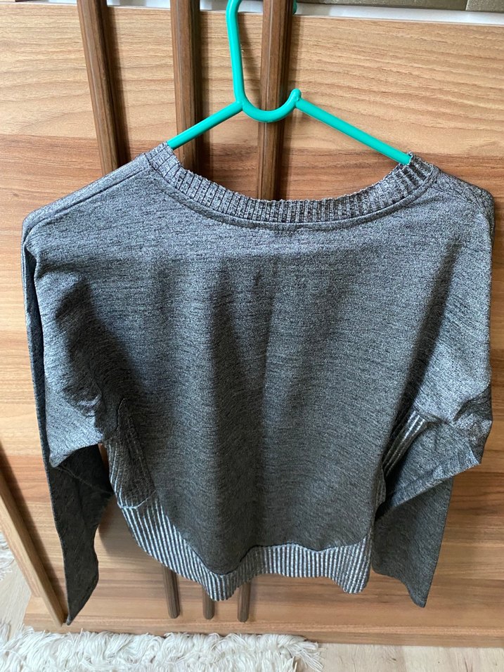 Gri Kadın Triko Uzun Kollu ince parlak Kazak - Görsel 4