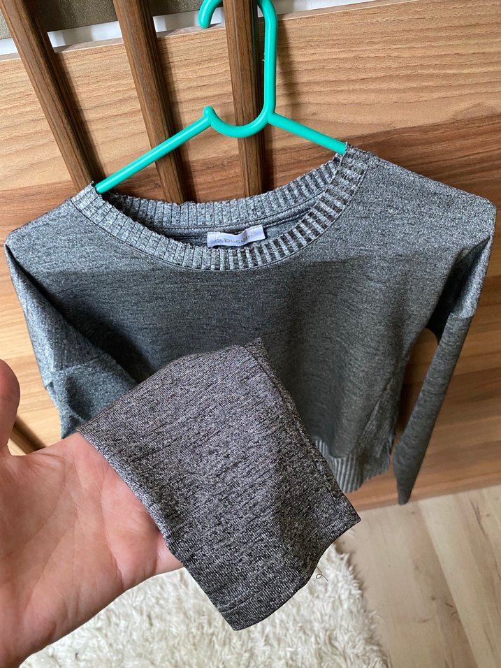 Gri Kadın Triko Uzun Kollu ince parlak Kazak - Görsel 2