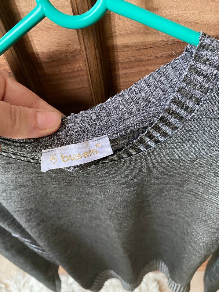 Gri Kadın Triko Uzun Kollu ince parlak Kazak - Görsel 3