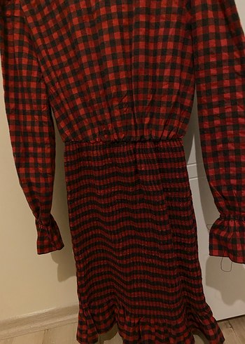 Kareli Kırmızı Midi Mini Elbise - Görsel 5