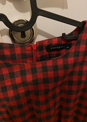 Kareli Kırmızı Midi Mini Elbise - Görsel 6