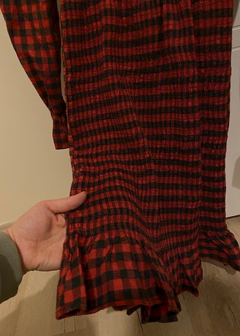 Kareli Kırmızı Midi Mini Elbise - Görsel 4