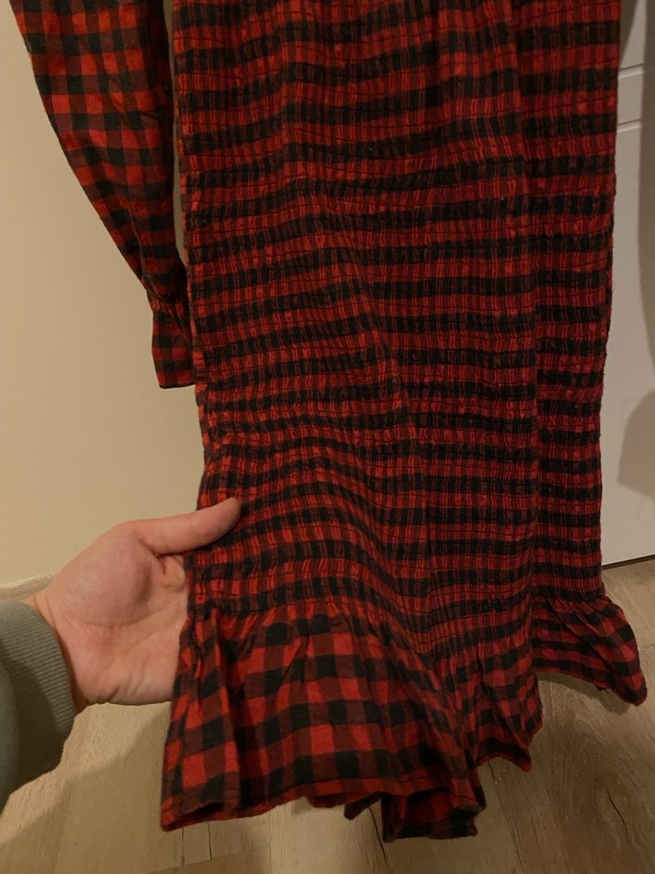 Kareli Kırmızı Midi Mini Elbise - Görsel 4