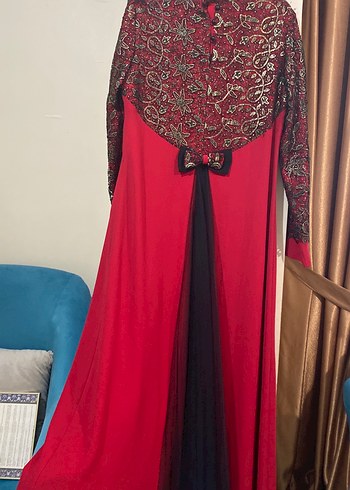 Bordo Nakışlı Uzun Kollu Tesettür Elbise - Görsel 2