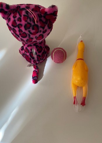 Renkli Peluş Kedi, Top ve Oyuncak Tavuk - Görsel 4