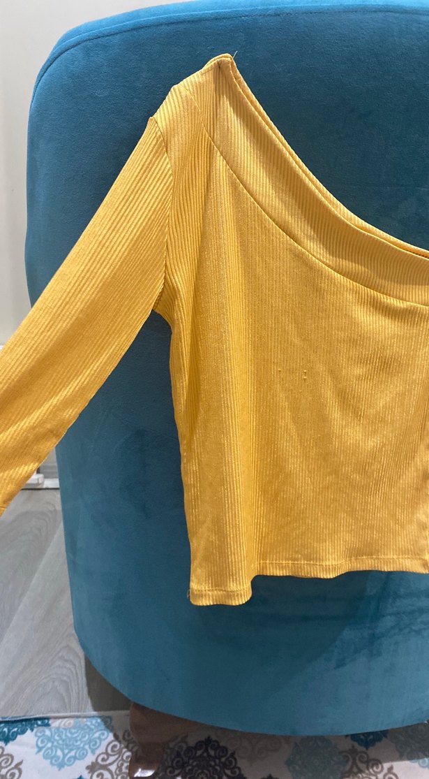 Sarı Drapeli Uzun Kollu Kadın Bluz - Görsel 2