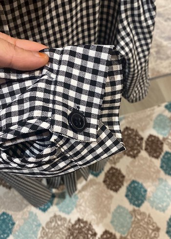 Düğmeli Uzun Kollu Kareli  bulüz - Görsel 3