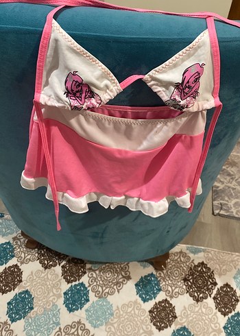 Pembe Nakışlı Mini  çocuk mayosu - Görsel 2