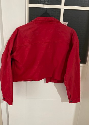 Düğmeli Kırmızı Kısa Kot Ceket - Görsel 4