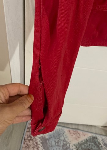 Düğmeli Kırmızı Kısa Kot Ceket - Görsel 3