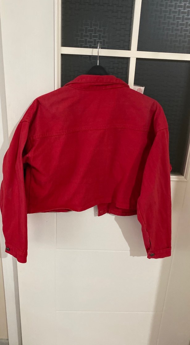 Düğmeli Kırmızı Kısa Kot Ceket - Görsel 4
