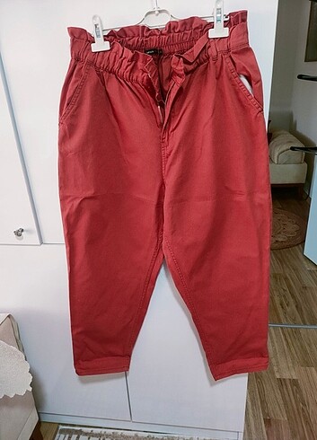Büyük beden paperbag keten pantolon 