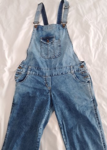 36 Beden Kadın Mavi Denim Uzun Tulum