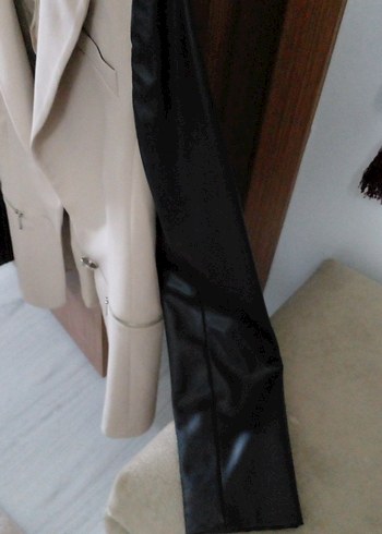 40 Beden Düğmeli Bej Deri Kadın Blazer Ceket