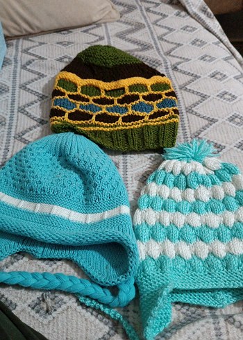 Renkli Örgü çocuk Bere Seti - Görsel 3