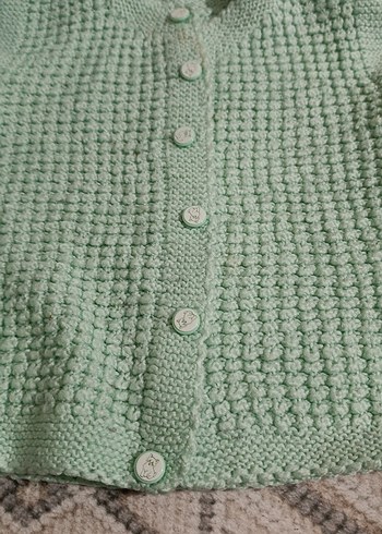 Düğmeli Yeşil Triko Hırka yelek - Görsel 2