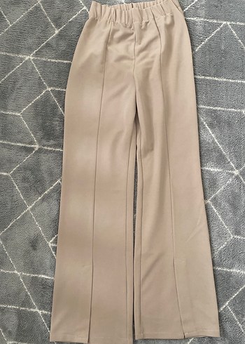 Bej Kadın Kumaş Pantolon, Pileli, Uzun