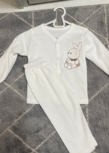 Beyaz Baskılı Bebek alt üst takım - Görsel 2