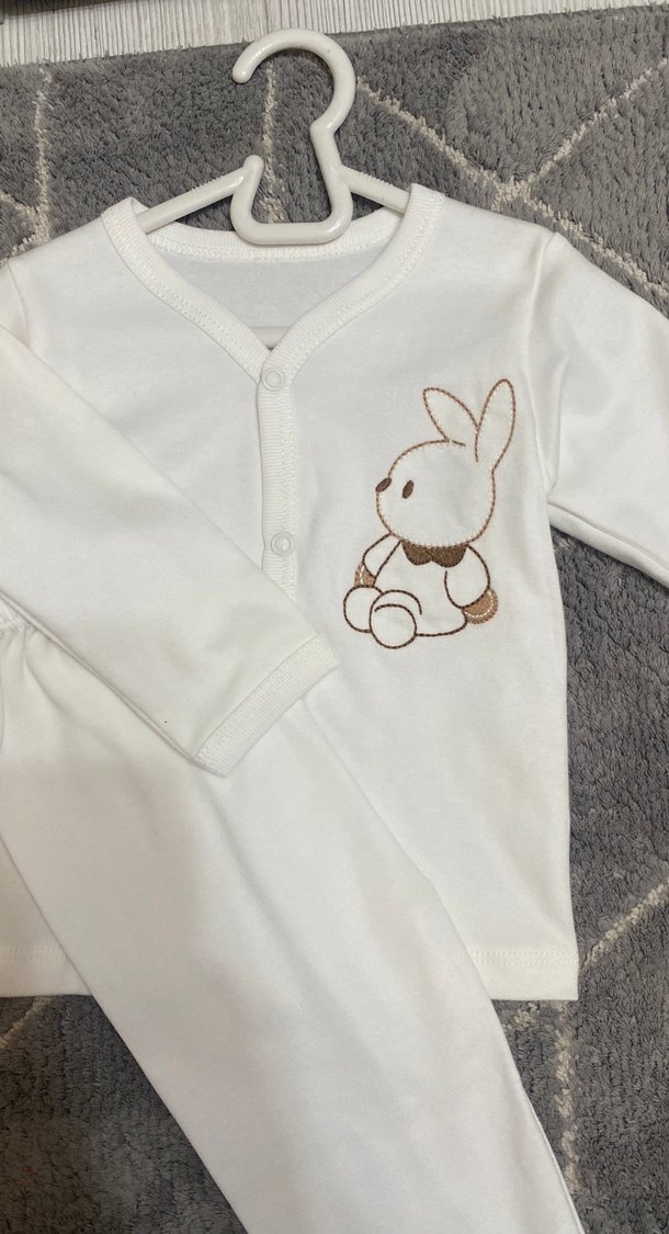 Beyaz Baskılı Bebek alt üst takım - Görsel 4