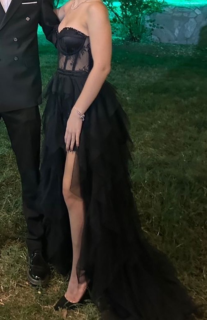 Siyah Straplez Tül Elbise - Görsel 2