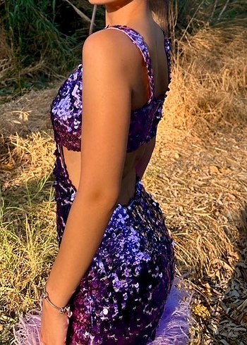 New Arrivals Payetli Mor Mini Abiye Elbise - Görsel 4