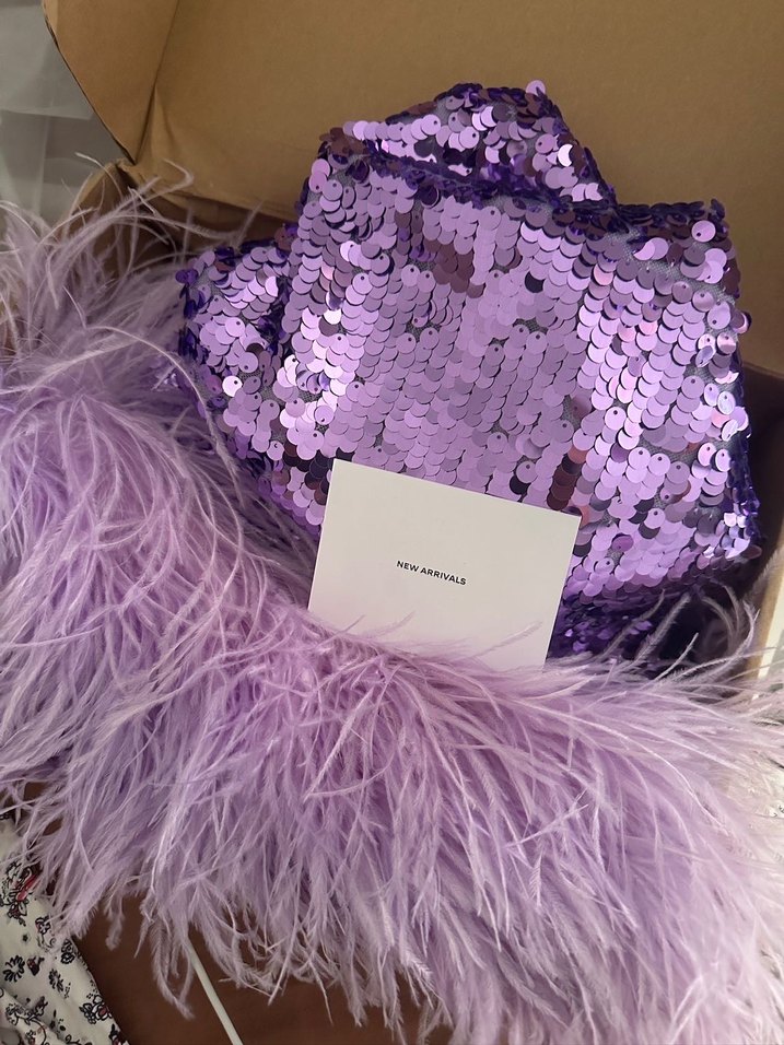 New Arrivals Payetli Mor Mini Abiye Elbise - Görsel 5