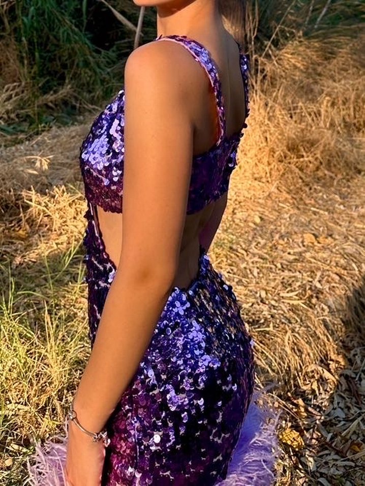 New Arrivals Payetli Mor Mini Abiye Elbise - Görsel 4