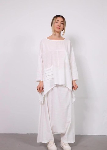 CB Made in italy Kadın Keten Uzun Kollu Mini Rahat Tunik