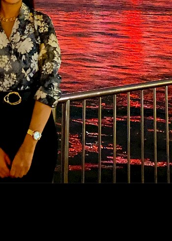 Batik Gri Çiçekli Bağcıklı Uzun Kollu Vintage Gömlek - Görsel 4