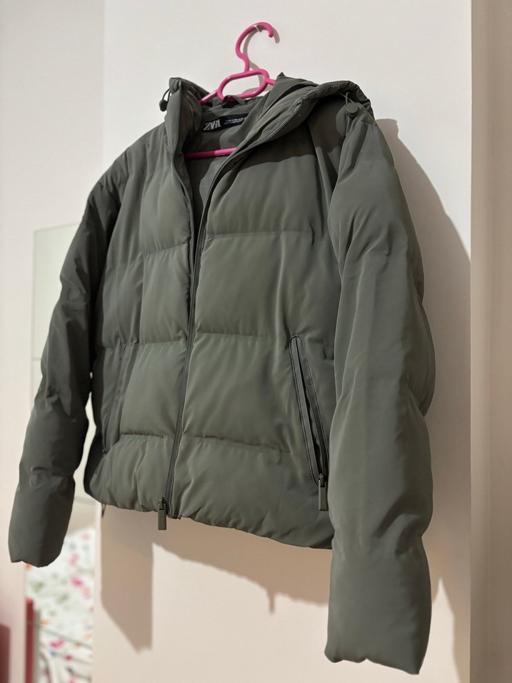 Zara Yeşil  Kısa Kadın Kış Montu - Görsel 4