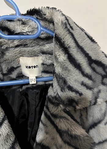 Koton Gri Zebra Desenli Midi Suni Kürk Ceket - Görsel 3