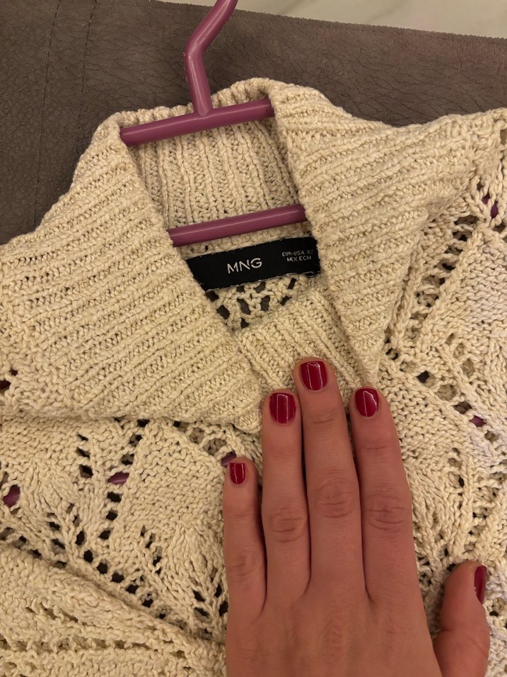 Mango Bej Bohem Yaka Detaylı Örgü Kadın Kazak - Görsel 2