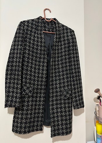 Kadın Siyah Kareli Midi Blazer - Görsel 2