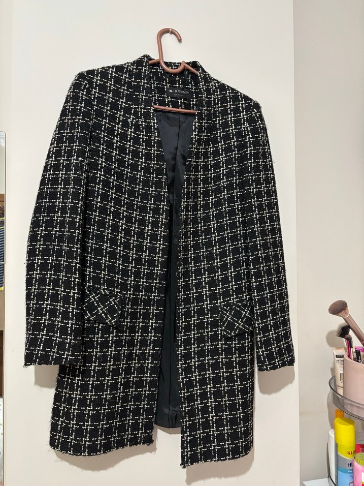 Kadın Siyah Kareli Midi Blazer - Görsel 2