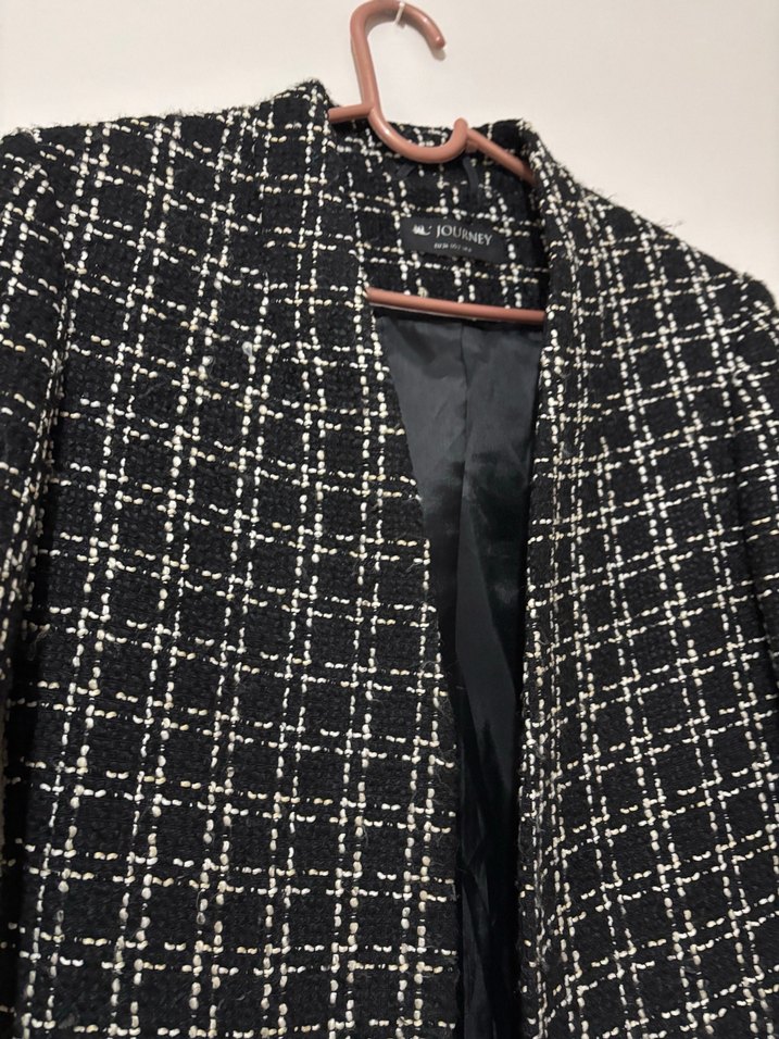 Kadın Siyah Kareli Midi Blazer - Görsel 3