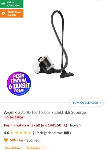 Arçelik Arçelik Perla Süpürge Beyaz-Gri