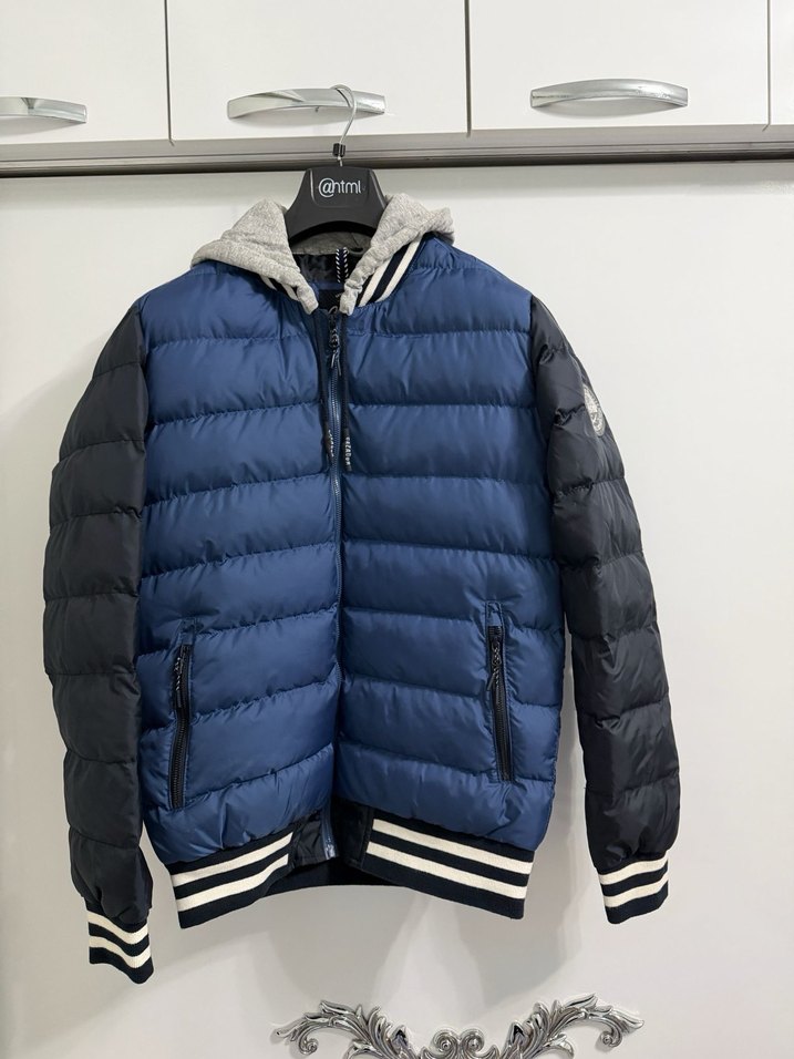 Mavi Siyah Fermuarlı Erkek Mont - Görsel 2